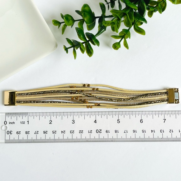 Champagne Beaded Leather Wrap Bracelet - Picture 7 of 7